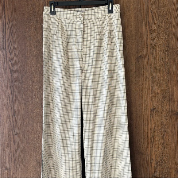 NWT Nasty Gal Tailored to You Check Wide Leg Pant Beige 6 - Picture 5 of 10